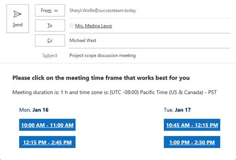 how to send maill to suggest meeting timeslots in outlook.